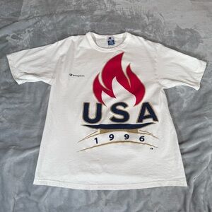 Vintage Champion 1996 Olympics T Shirt Mens L Made In USA White 90s
